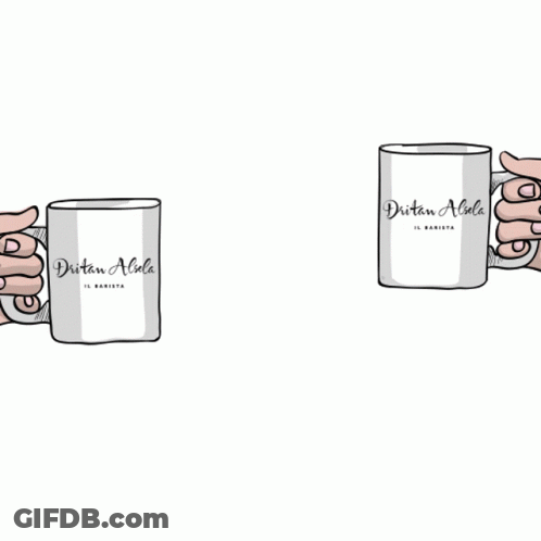 A Cartoon Drawing Of Two Hands Holding Coffee Mugs That Say " Happy Friendship Day " GIF