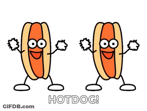 A Cartoon Drawing Of Two Hot Dogs With Arms And Legs And The Word Hotdog Below Them GIF