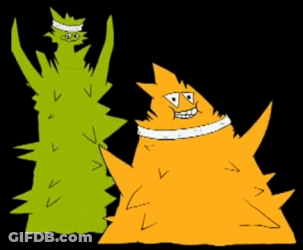 Cartoon Green And Orange Monsters GIF
