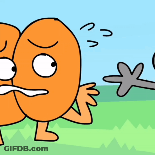 A Cartoon Drawing Of Two Orange Balls With Arms And Legs GIF