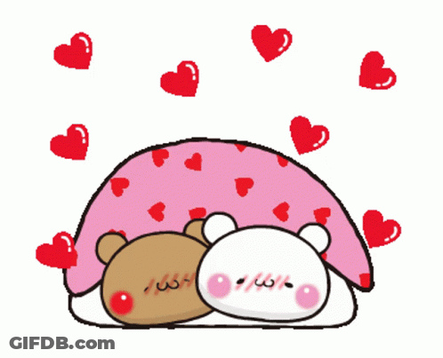 A Cartoon Drawing Of Two People Covered In Hearts GIF