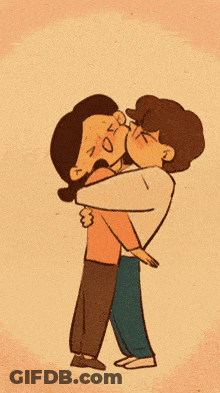 A Cartoon Drawing Of Two People Hugging Each Other GIF