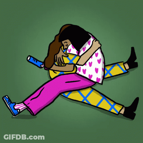 A Cartoon Drawing Of Two People Hugging Each Other GIF