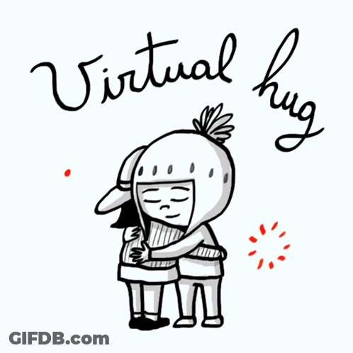 A Cartoon Drawing Of Two People Hugging With The Words Virtual Hug Below Them GIF