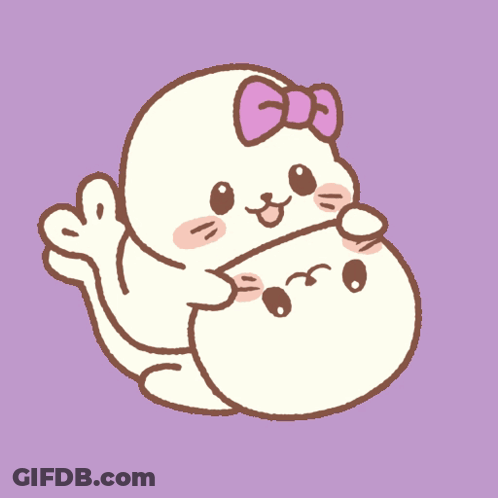 A Cartoon Drawing Of Two Seals Hugging Each Other GIF