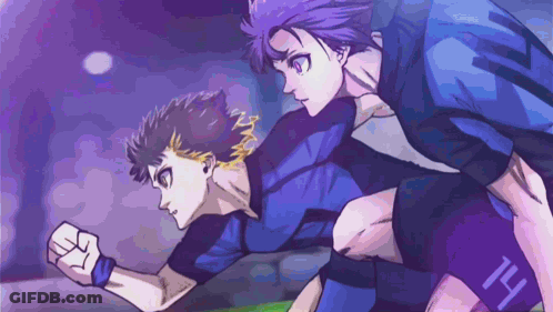 A Cartoon Drawing Of Two Soccer Players With The Number 14 On Their Shorts GIF