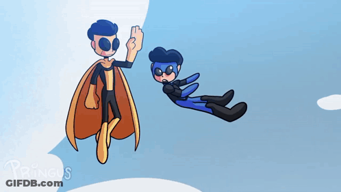 A Cartoon Drawing Of Two Superheros With The Name Pringus On The Bottom GIF