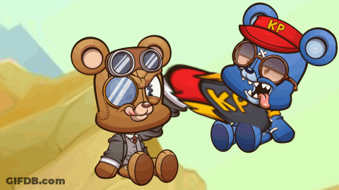 A Cartoon Drawing Of Two Teddy Bears One Wearing A Hat With Kp On It GIF