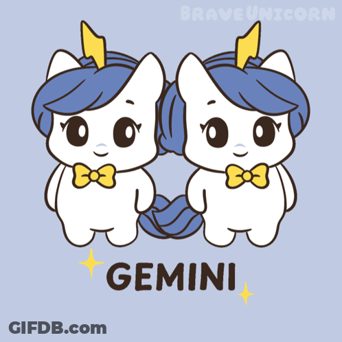 A Cartoon Drawing Of Two Unicorns With The Word Gemini On The Bottom GIF