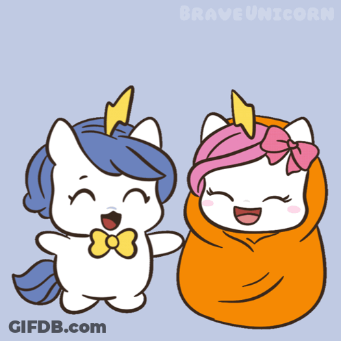 A Cartoon Drawing Of Two Unicorns With The Word Hug Written Above Them GIF