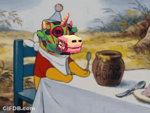 A Cartoon Drawing Of Winnie The Pooh Sitting At A Table Next To A Jar Of Honey GIF