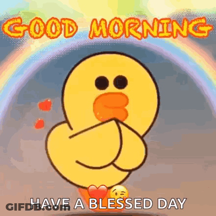 A Cartoon Duck Is Blowing A Kiss And Saying `` Good Morning , Have A Blessed Day '' . GIF