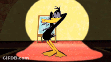 A Cartoon Duck Is Dancing In Front Of A Sign That Says " Educate For A Lifetime " GIF