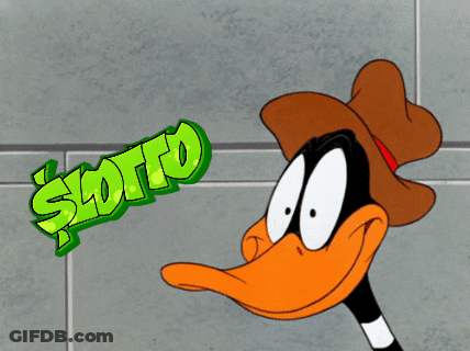 A Cartoon Duck Is Holding A Piece Of Paper With The Word Sloto Written On It GIF