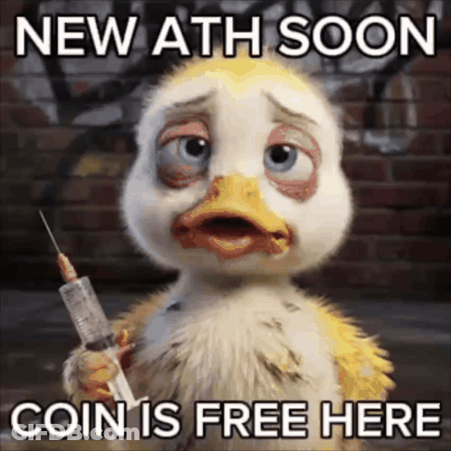 A Cartoon Duck Is Holding A Syringe With The Words New Ath Soon Coin Is Free Here GIF