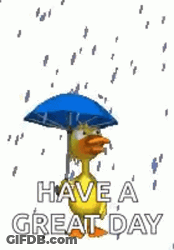 A Cartoon Duck Is Holding An Umbrella In The Rain . GIF