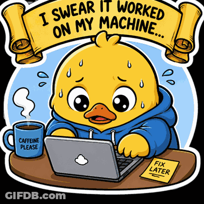 A Cartoon Duck Is Sitting At A Desk With A Laptop And A Cup Of Coffee GIF