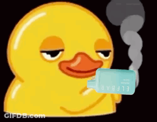 A Cartoon Duck Is Smoking A Cigarette And Holding A Bottle Of Elfbar . GIF