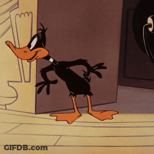 A Cartoon Duck Is Standing Next To A Wall GIF