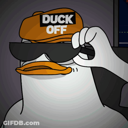 A Cartoon Duck Is Wearing A Hat That Says Duck Off GIF