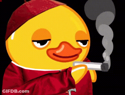 A Cartoon Duck Smoking A Cigarette And Wearing A Red Jacket GIF