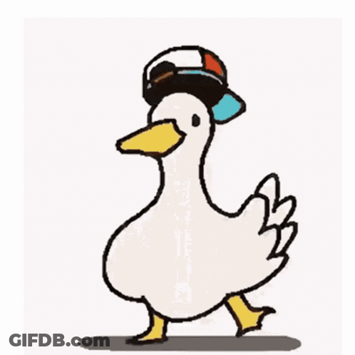 A Cartoon Duck Wearing A Baseball Cap With The Words Get A Hit Quack Quack GIF