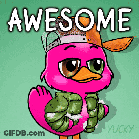 A Cartoon Duck Wearing A Hat And A Jacket With The Words Awesome Above It GIF