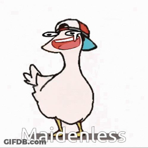 A Cartoon Duck Wearing A Hat And Sunglasses With The Words Maidenless Written Below It GIF