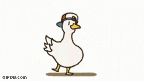 A Cartoon Duck Wearing A Hat Is Walking On A White Background . GIF