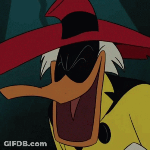 A Cartoon Duck Wearing A Red Hat And A Yellow Coat Is Laughing GIF