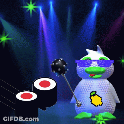 A Cartoon Duck Wearing Sunglasses And Holding A Club GIF