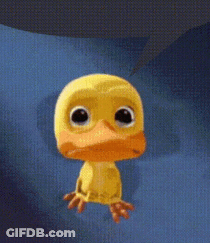 A Cartoon Duck With Big Eyes Is Sitting On A Blue Surface GIF