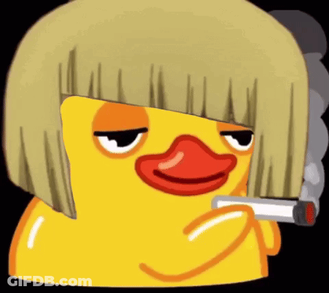 A Cartoon Duck With Blonde Hair Is Smoking A Cigarette . GIF