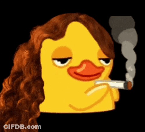 A Cartoon Duck With Long Hair Is Smoking A Cigarette GIF