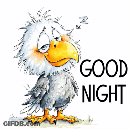 A Cartoon Eagle Sleeping With The Words Good Night Behind It GIF