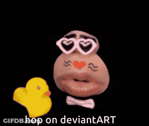 A Cartoon Ear With A Yellow Rubber Duck In It And The Words Hop On Deviantart Above It GIF