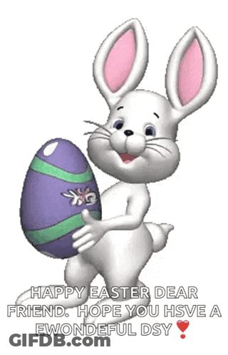 A Cartoon Easter Bunny Is Holding An Easter Egg GIF