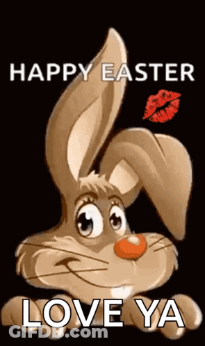 A Cartoon Easter Bunny With A Red Kiss On Its Ear And The Words Happy Easter Love Ya GIF