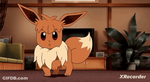A Cartoon Eevee Is Standing In A Living Room With Xrecorder Written On The Bottom Right GIF
