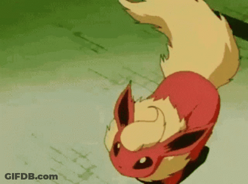 A Cartoon Eevee With A Long Tail Is Flying Through The Air . GIF
