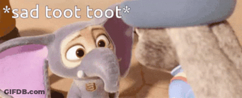 A Cartoon Elephant And A Cat Are Looking At Each Other With The Words Sad Toot Toot Written Above Them GIF
