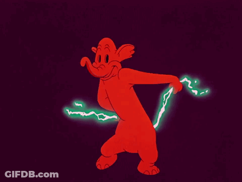 A Cartoon Elephant Is Holding A Lightning Bolt In His Hand GIF
