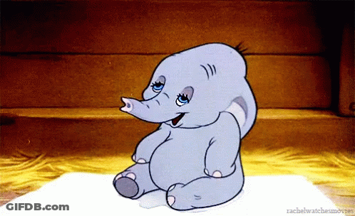 A Cartoon Elephant Is Sitting On A Rug With The Words Rachelwatcheamovie Written Below It GIF