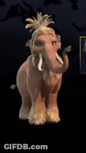 A Cartoon Elephant With A Ponytail And A Crown On Its Head GIF