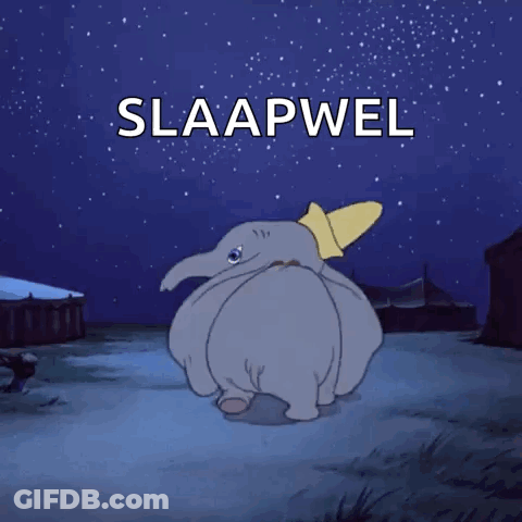 A Cartoon Elephant With A Rocket On Its Back And The Words Slaapwel Above It GIF