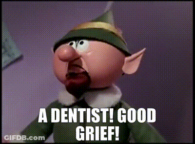 A Cartoon Elf Says A Dentist ! Good Grief ! GIF