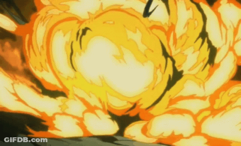 A Cartoon Explosion With A Lot Of Flames And Smoke Coming Out Of It GIF