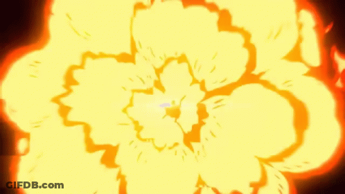 A Cartoon Explosion With A Person In The Middle GIF