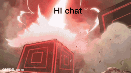 A Cartoon Explosion With The Words Hi Chat On The Bottom GIF