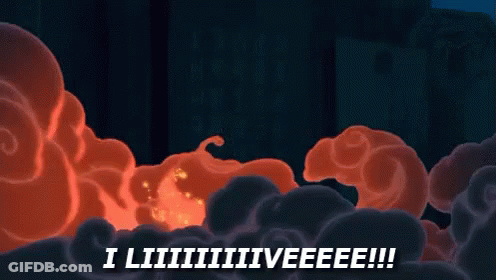 A Cartoon Explosion With The Words I Liiiiiiiveeeee !!! GIF
